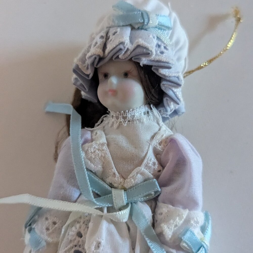 Vintage 1984 Kurt Adler Ornament 6" Porcelain Doll Eyelet Christmas Tree Holiday